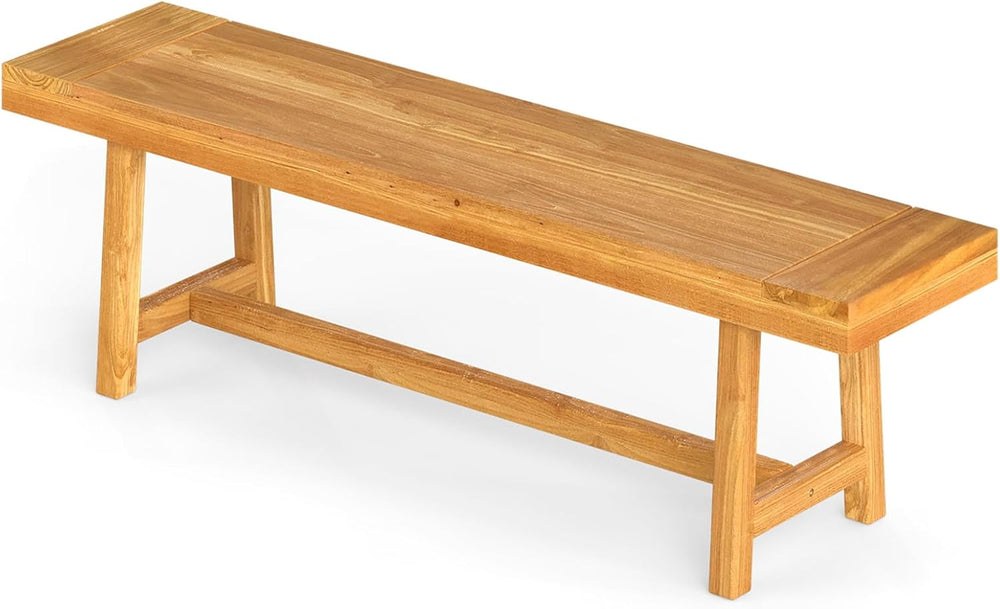 Tangkula 63-Inch Teak Wood Outdoor Bench Backless, Farmhouse Long Patio Dinin...