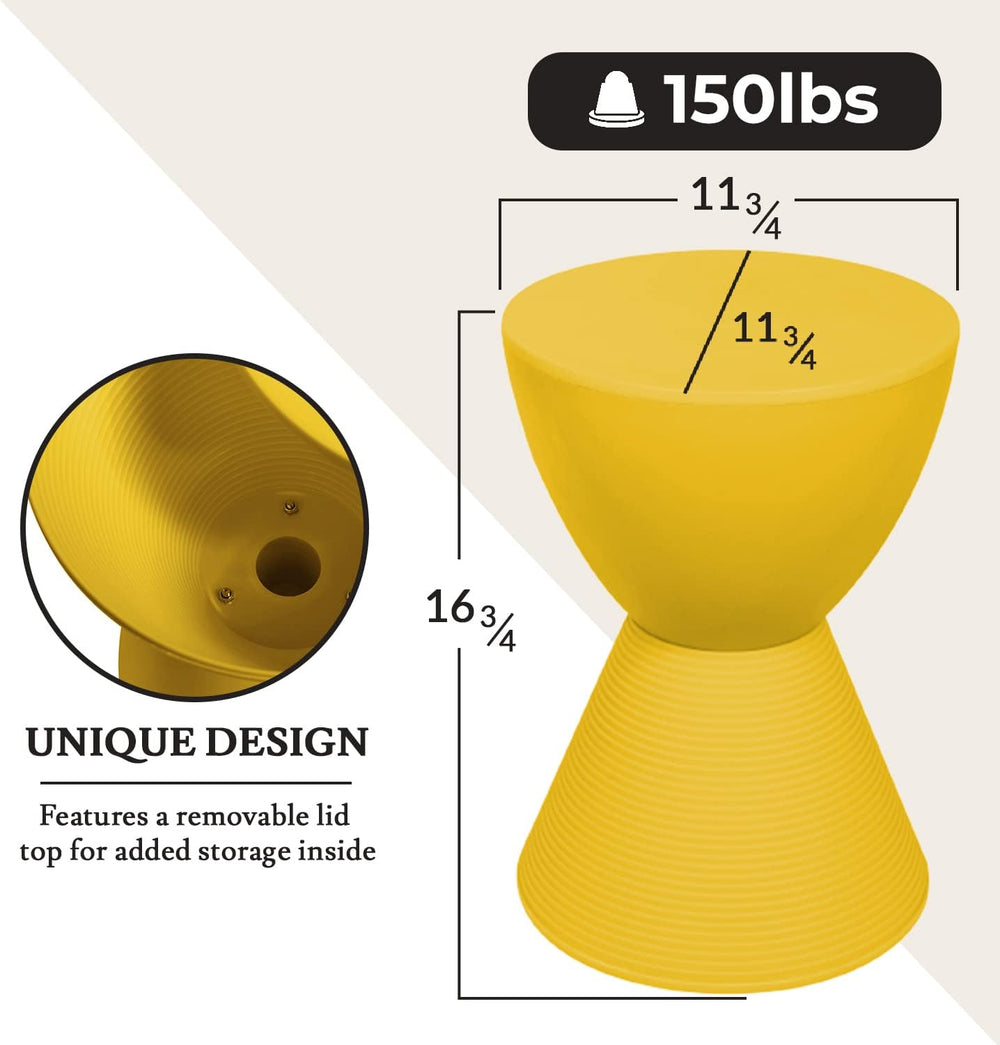 LeisureMod Modern Hourglass Yellow Side Table - ABS Shell Drum End Table with...
