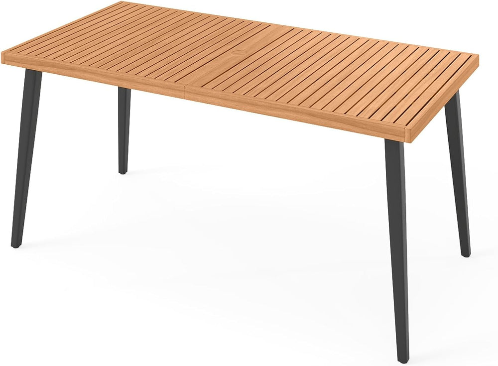 Tangkula 63" Acacia Wood Patio Dining Table for 6, Outdoor Dining Table