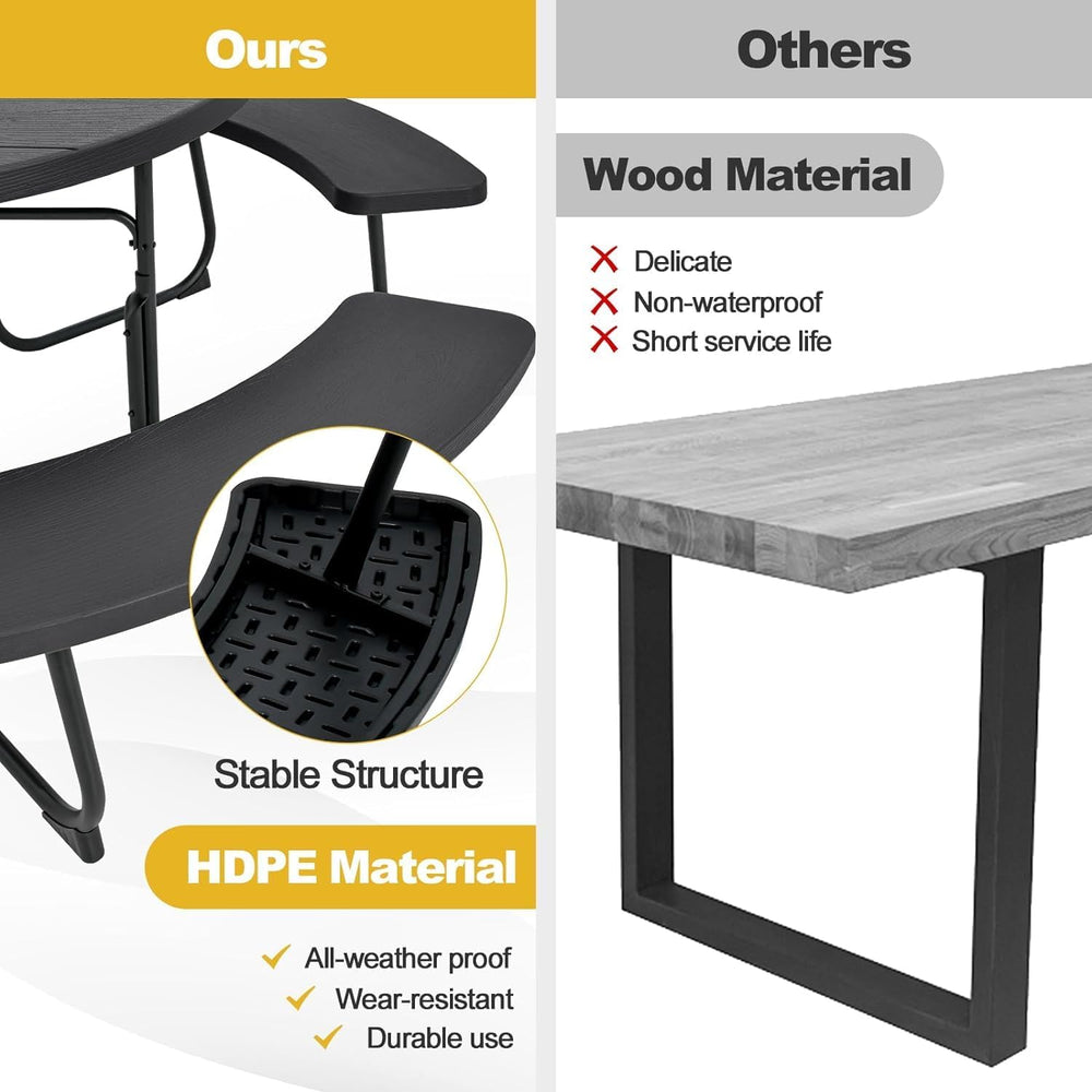 Round Picnic Table for Outdoors, 8 Person Outdoor Picnic Tables & Benches...