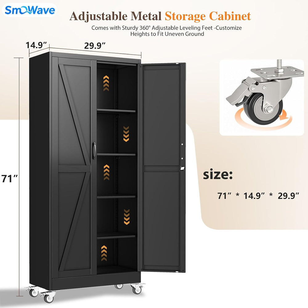 Metal Garage Storage Locker with Adjustable Shelves,71 inch H, Black