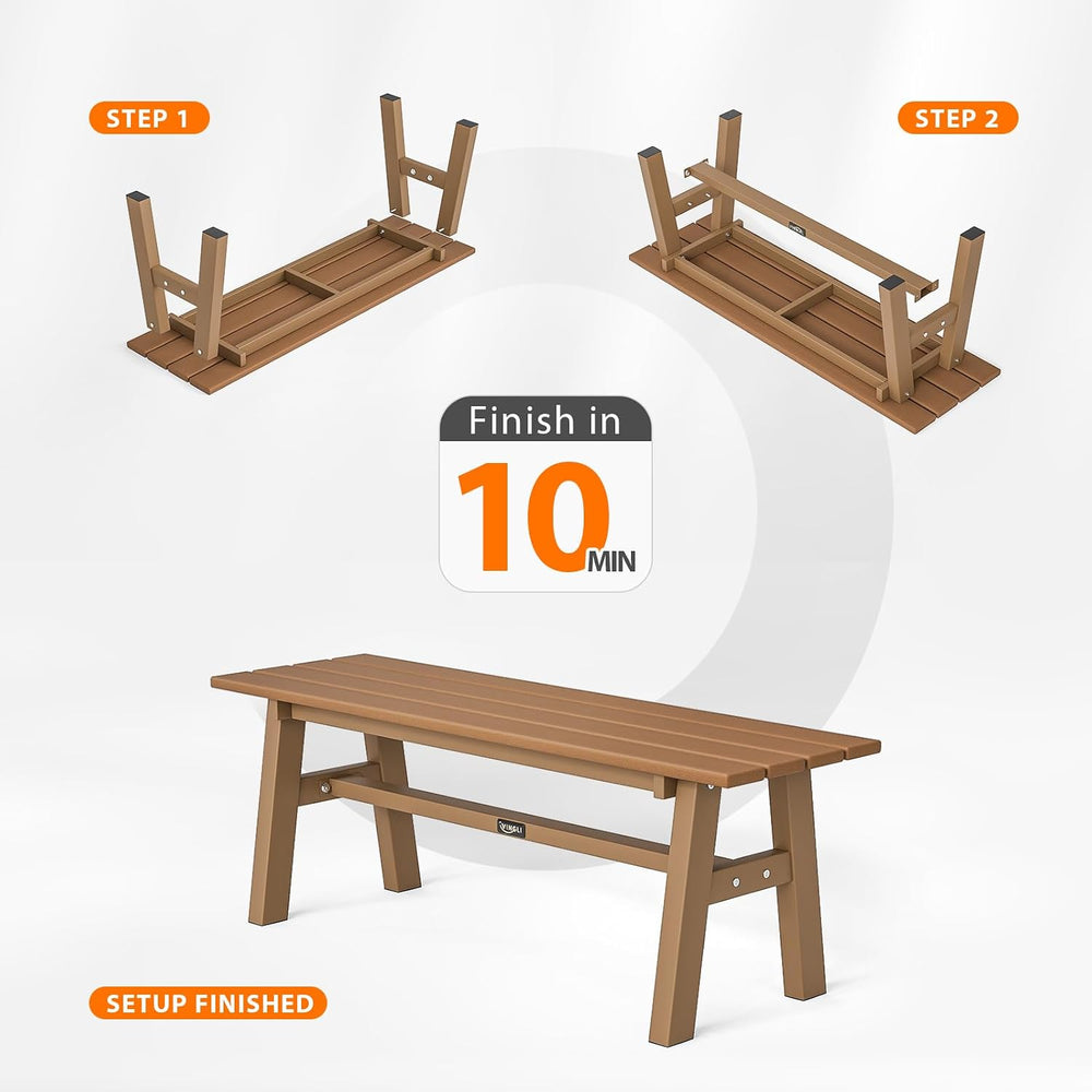 VINGLI 47” Outdoor Bench Garden Bench HDPE Porch Bench w/Metal Legs, Poly Lum...