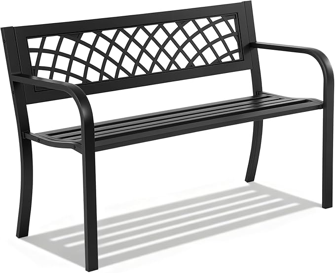 Garden Bench,Outdoor Benches,Iron Steel Frame Patio Bench with Mesh Pattern a...