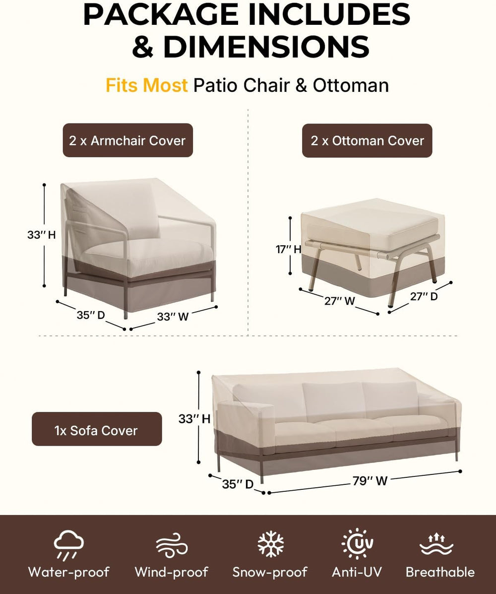 loriano 5 Piece Patio Furniture Covers Set 600D Oxford Fabric Waterproof