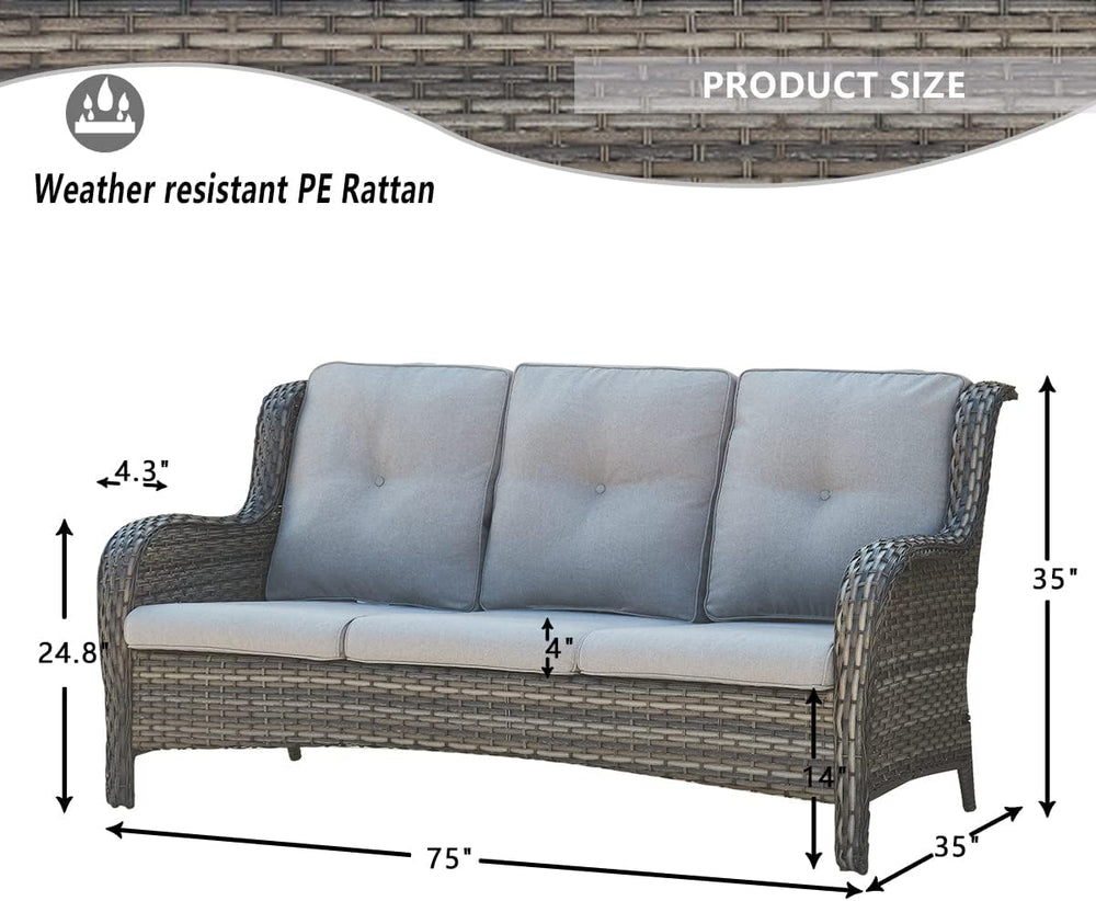 3-Seat Outdoor Wicker Sofa PE Rattan Patio Couch with Cushions,Deep Seat High...