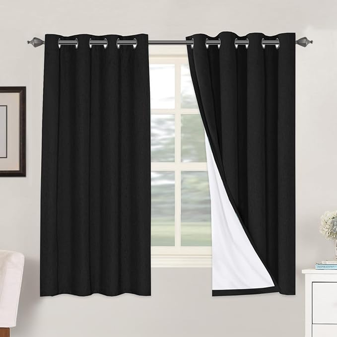 H.VERSAILTEX Linen Blackout Curtains 63 Inches Long 100% Blackout Thermal Ins...