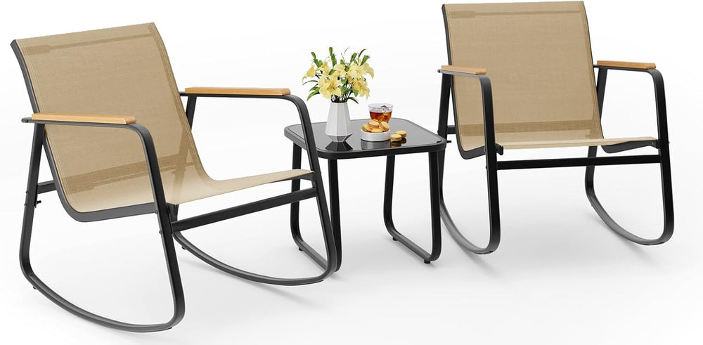 Aiho 3-Piece Patio Furniture Set, Textilene Bistro Sets for Garden, Brown