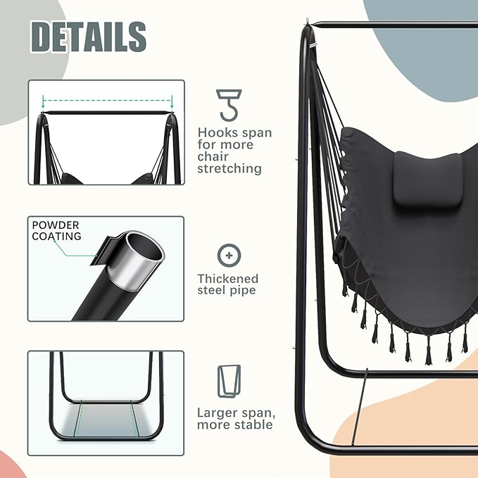 G TALECO GEAR Hammock Chair with Stand,Heavy-Duty and Rustproof Hanging Chair...