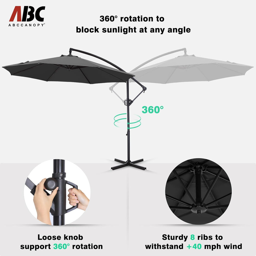 ABCCANOPY 10FT Cantilever Outdoor Patio Umbrella, Dark Gray