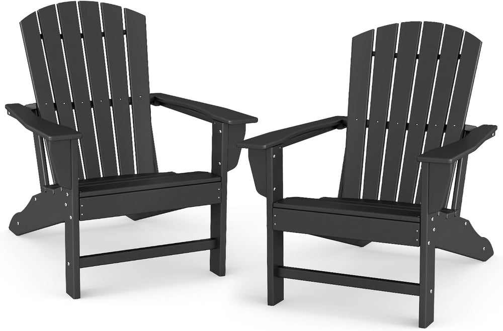 BRIOPAWS Oversized-Adirondack-Chairs Set of 2 | HDPE | All Weather | Black