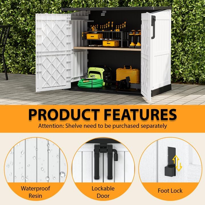 LHBcraft Outdoor Storage Cabinet 36 Cu Ft with Lockable Doors, Waterproof Out...