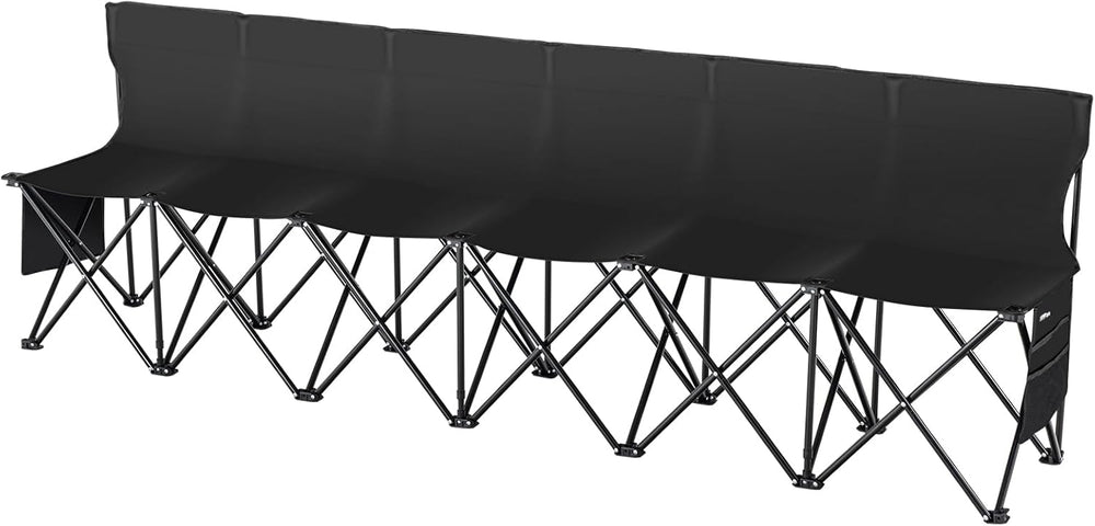 VEVOR Portable Folding Bench 6 Seats Sideline Camping with Backrest Black