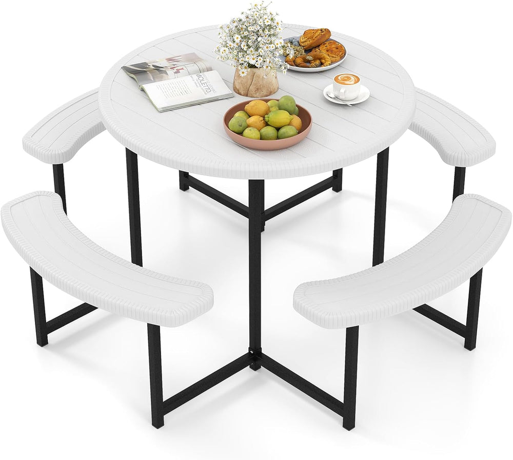 Tangkula 8 Person Round Picnic Table with 4 Benches