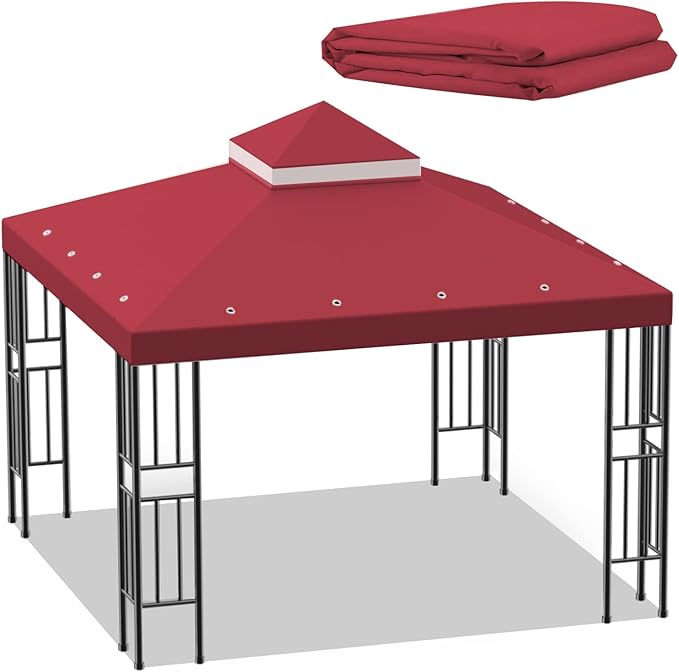Sumfaller 10x10 FT Gazebo Replacement Canopy Top Cover Double Tiered Canopy T...