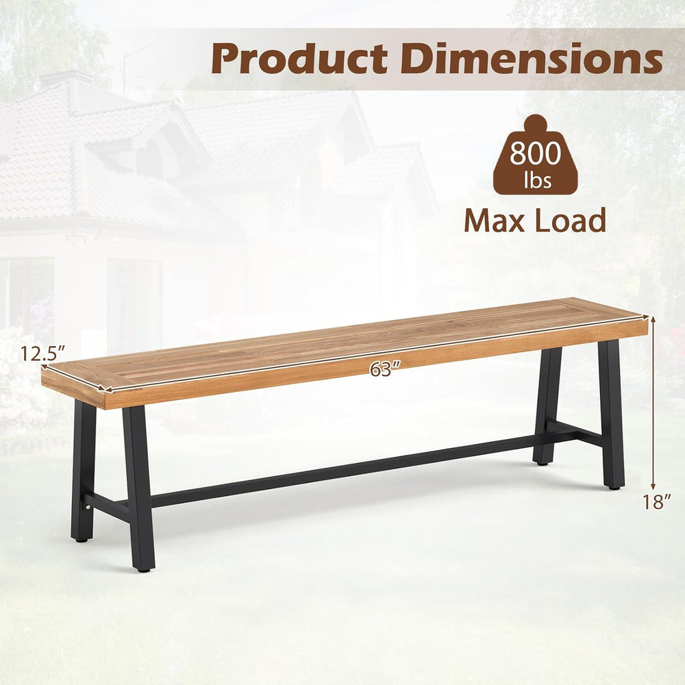 Outdoor Bench Garden Bench, 63" Backless Acacia Wood Bench with Heavy-Du...