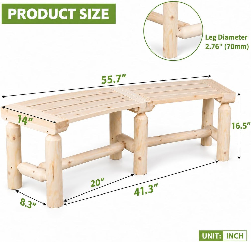 2-Pack Outdoor Curved Backless Porch Bench, Wood Fire Pit Bench, Natural