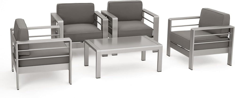 Christopher Knight Home Crested Bay Aluminum Patio Chat Set, 5-Pcs Set, Khaki...