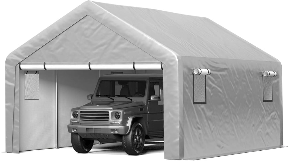 Jocoevol Carport 13x21 FT Enclosed Carport with Roll-up Windows, Removable Si...