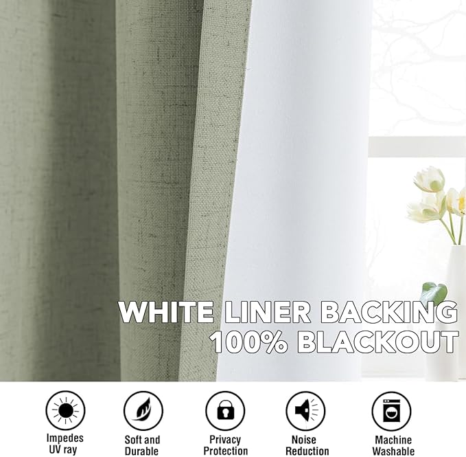 H.VERSAILTEX Linen Curtains 100% Blackout Curtains for Bedroom 108 inch Long ...