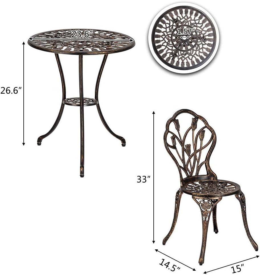Bonnlo 3-Piece Bistro Set for 2, Cast Aluminum Garden Bistro Set with Umbrell...