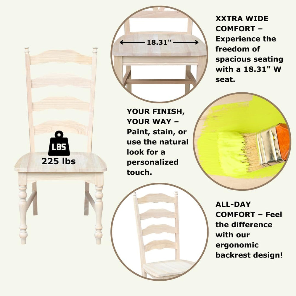 IC International Concepts Set of 2 Maine Solid Wood Chairs, Unfinished