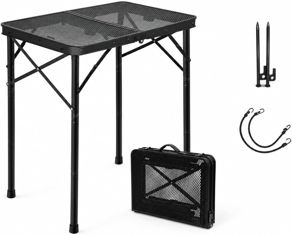 Folding Grill Table for Outside, 3 Height Adjustable,Small Camping Table with...
