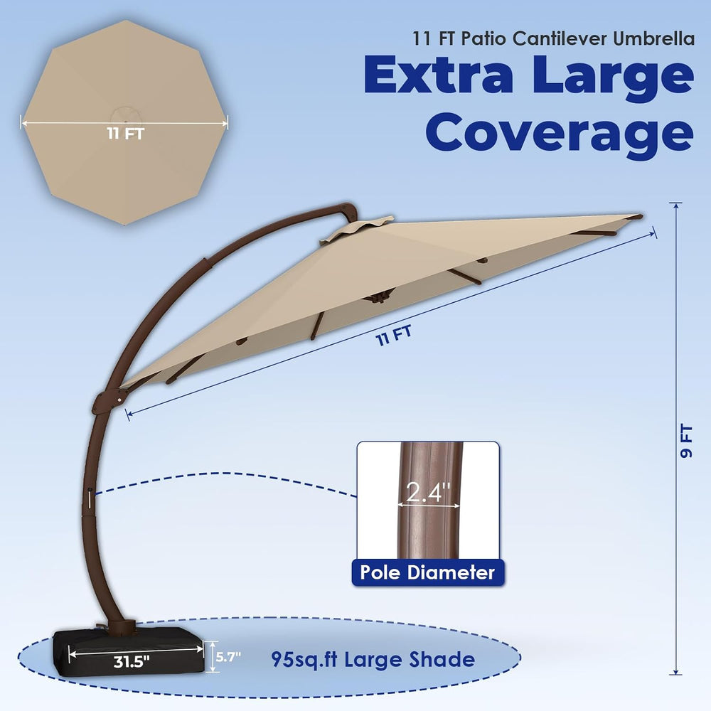 11FT-Cantilever-Patio-Umbrella-with-Base-Included | 360° Rotation & Tilti...