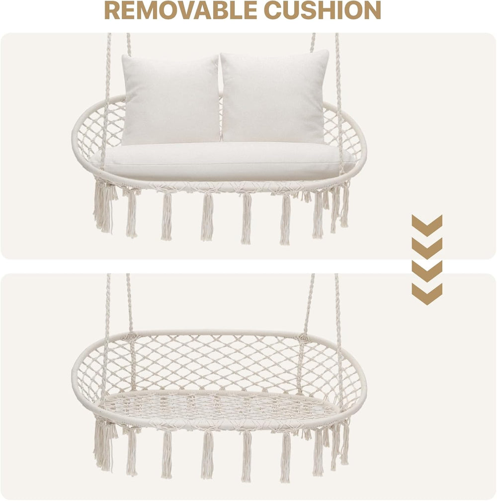 Outdoor 2 Seat Hammock Chair with 3 Cushions, Beige