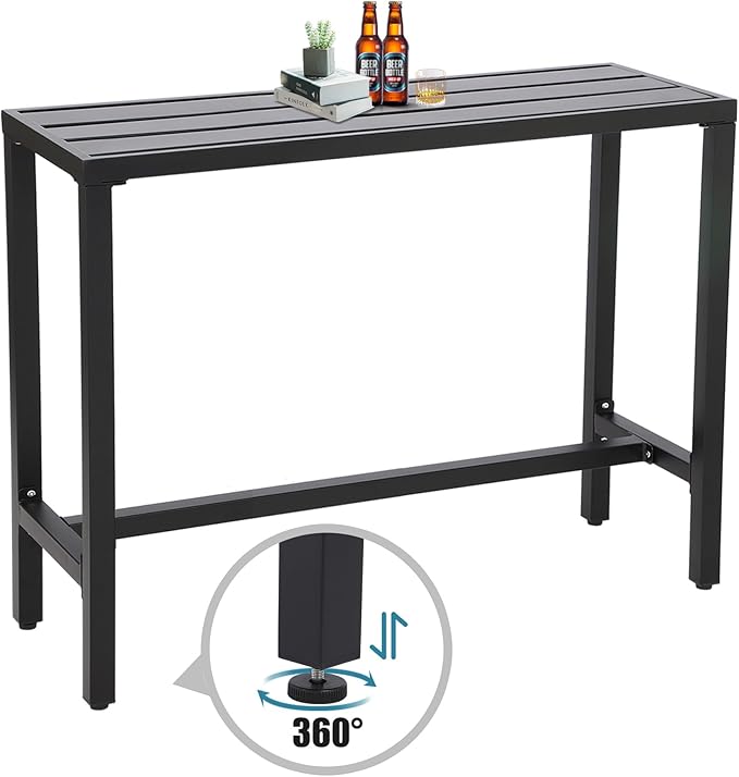 Outdoor Bar Table, Patio Console Pub Height Tables with Powder Coated Steel F...