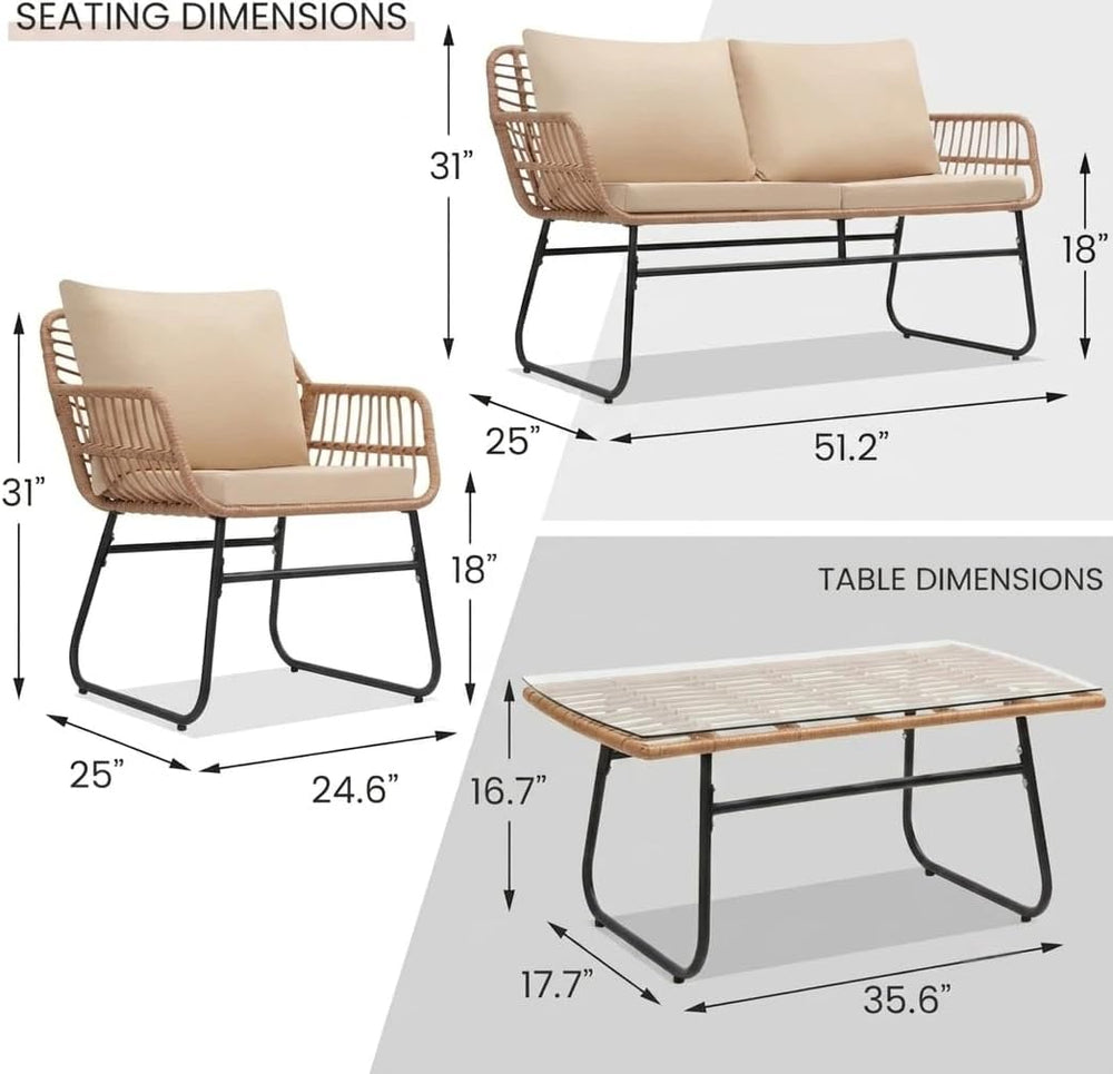 KROFEM 4-Piece Outdoor Patio Furniture Set, Natural/Beige