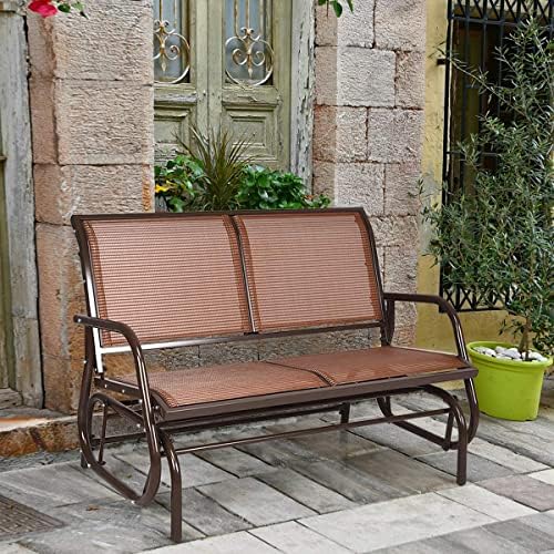 GIANTEX 48 Inch Swing Glider Chair, 2 People Swing Lounge Glider Chair