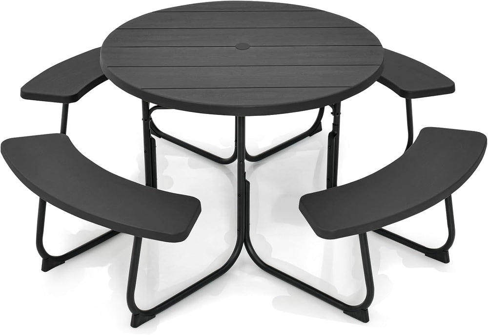 Round Picnic Table for Outdoors, 8 Person Outdoor Picnic Tables & Benches...