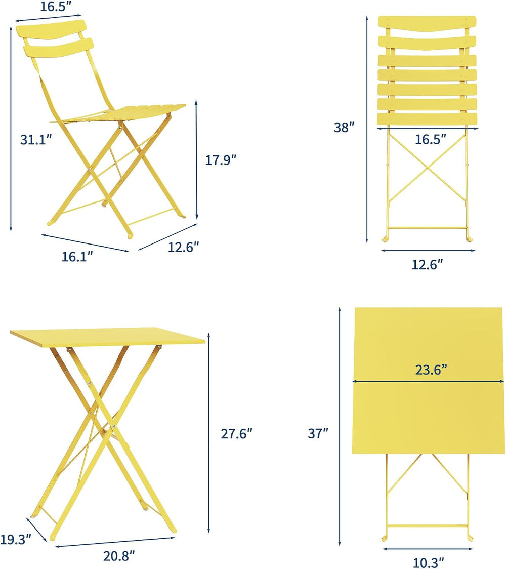 3 Piece Patio Bistro Set, Outdoor Folding Bistro Table and Chairs Set of 2
