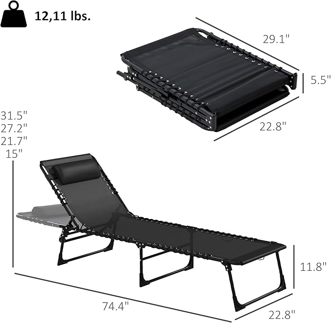 Outsunny Folding Chaise Lounge Chair Set of 2, Patio Sun Tanning Chair, Outdo...