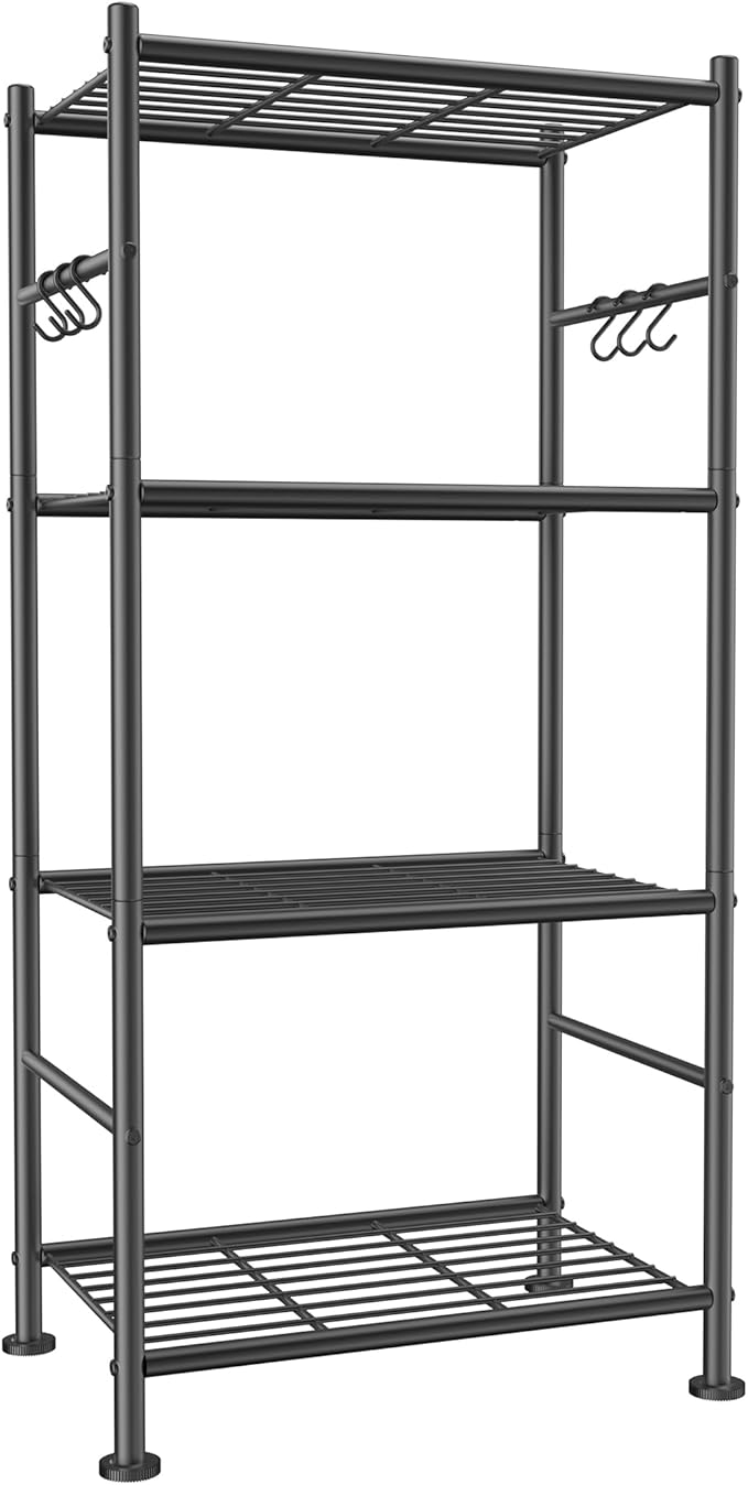 Storage Shelves - 4-Tier Large Capacity Shelf Organizer with Hooks, Heavy-Dut...