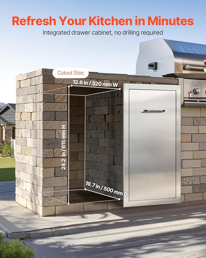 VEVOR Outdoor Kitchen Trash Drawer, 11.81" W x 19.6" D x 23.62"...