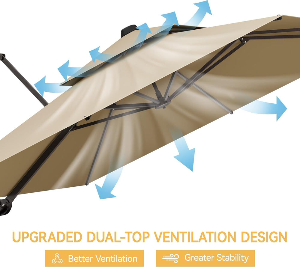 9x12' Cantilever Patio Outdoor Umbrella & Double Top, Beige