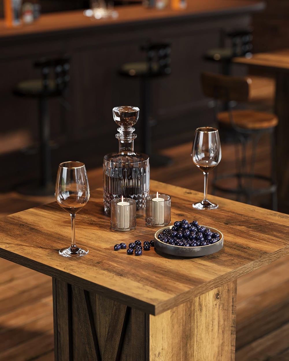 LITTLE TREE Bar Table with Storage Cabinet, 39.4" H Square High Top Pub ...