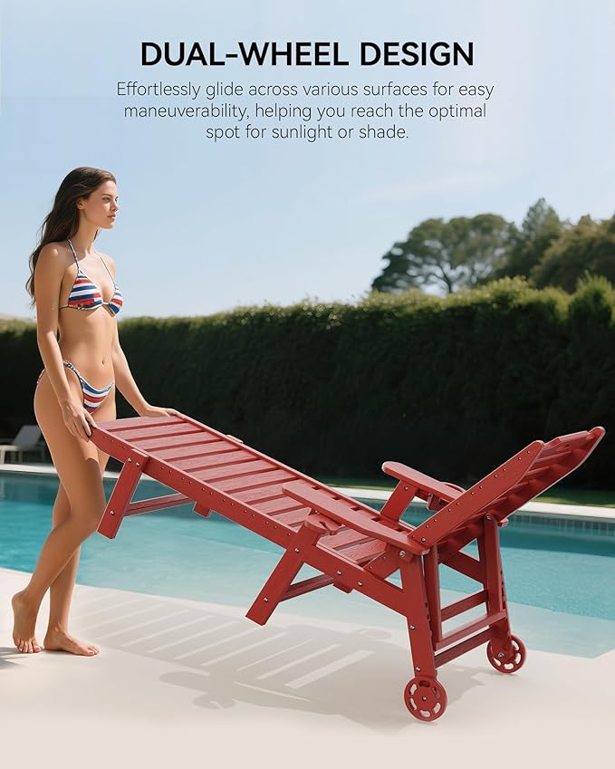 Carauci Lounge Chair Outdoor Set of 4, HDPE Chaise Lounge with Wheels, 5-Posi...