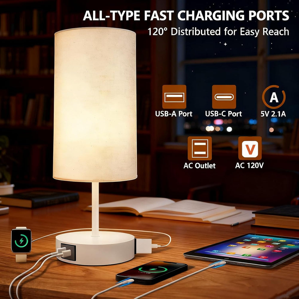 HiBay 2-Set Touch 3-Way Dimmable Table Lamps with Charging Station, White