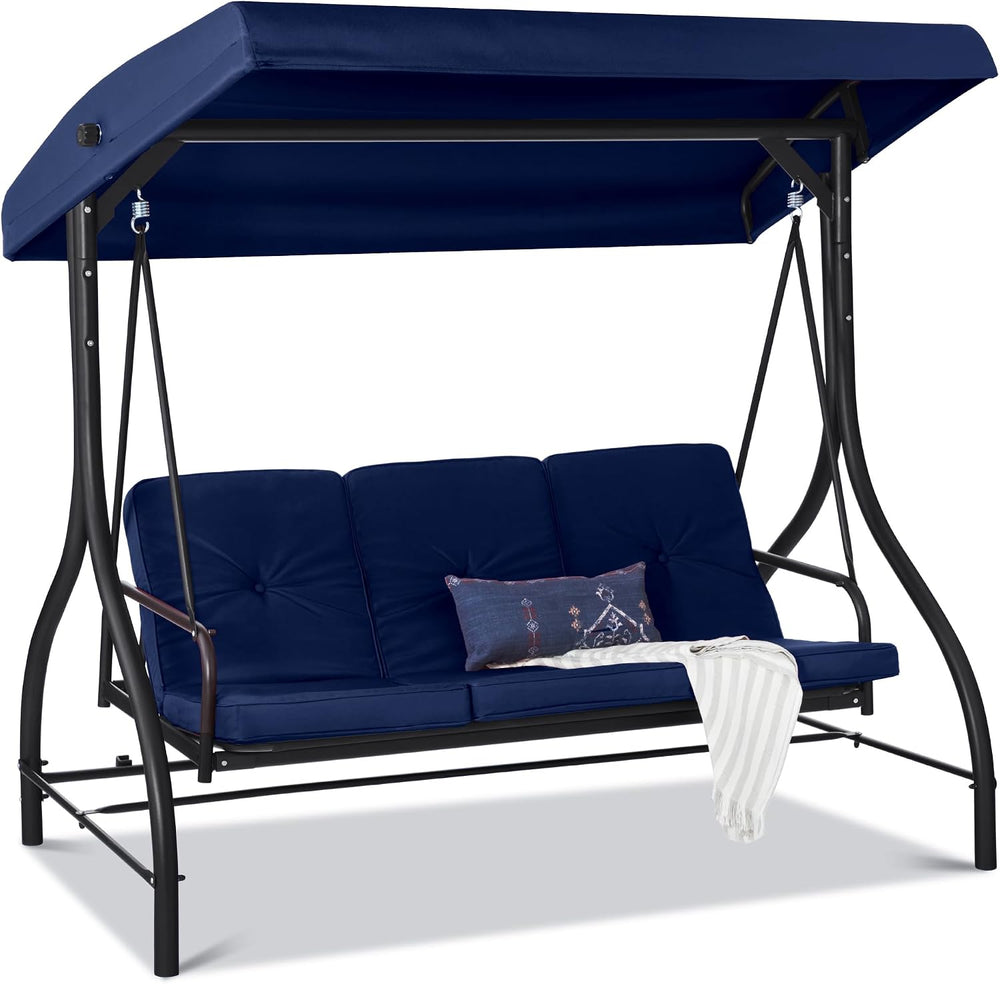 Best Choice Products 3-Seat Outdoor Large Converting Canopy Swing Glider, Pat...
