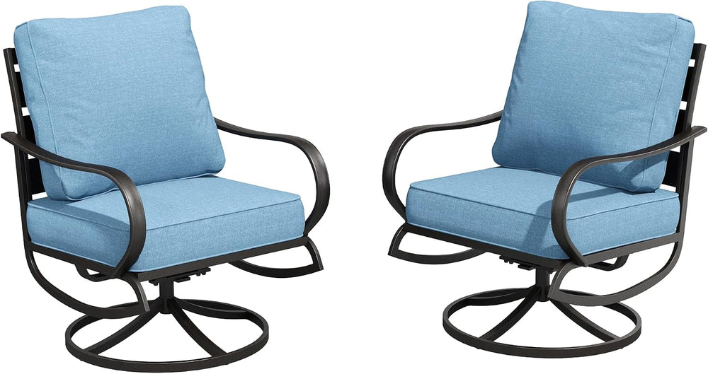 PHI VILLA Metal Swivel Patio Chair Set of 2 with 5.75" Cushion, Denim Blue