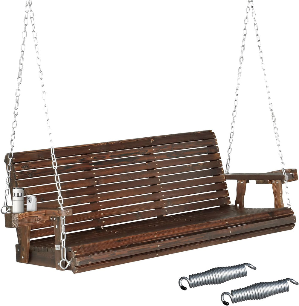 VINGLI XL 5 FT Pro Wooden Porch Swing with Cup Holders, 880 LBS, Rustic