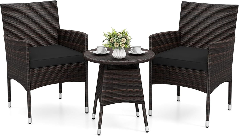 Tangkula 3 Piece Patio Furniture Set, Hand-Woven PE Wicker Conversation Set w...