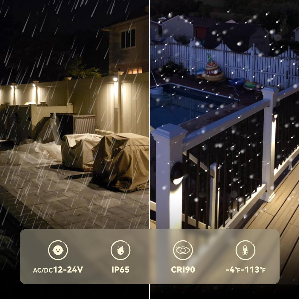 LEONLITE 12-Pack 5CCT 3.74inch Low Voltage LED Deck Lights, Black