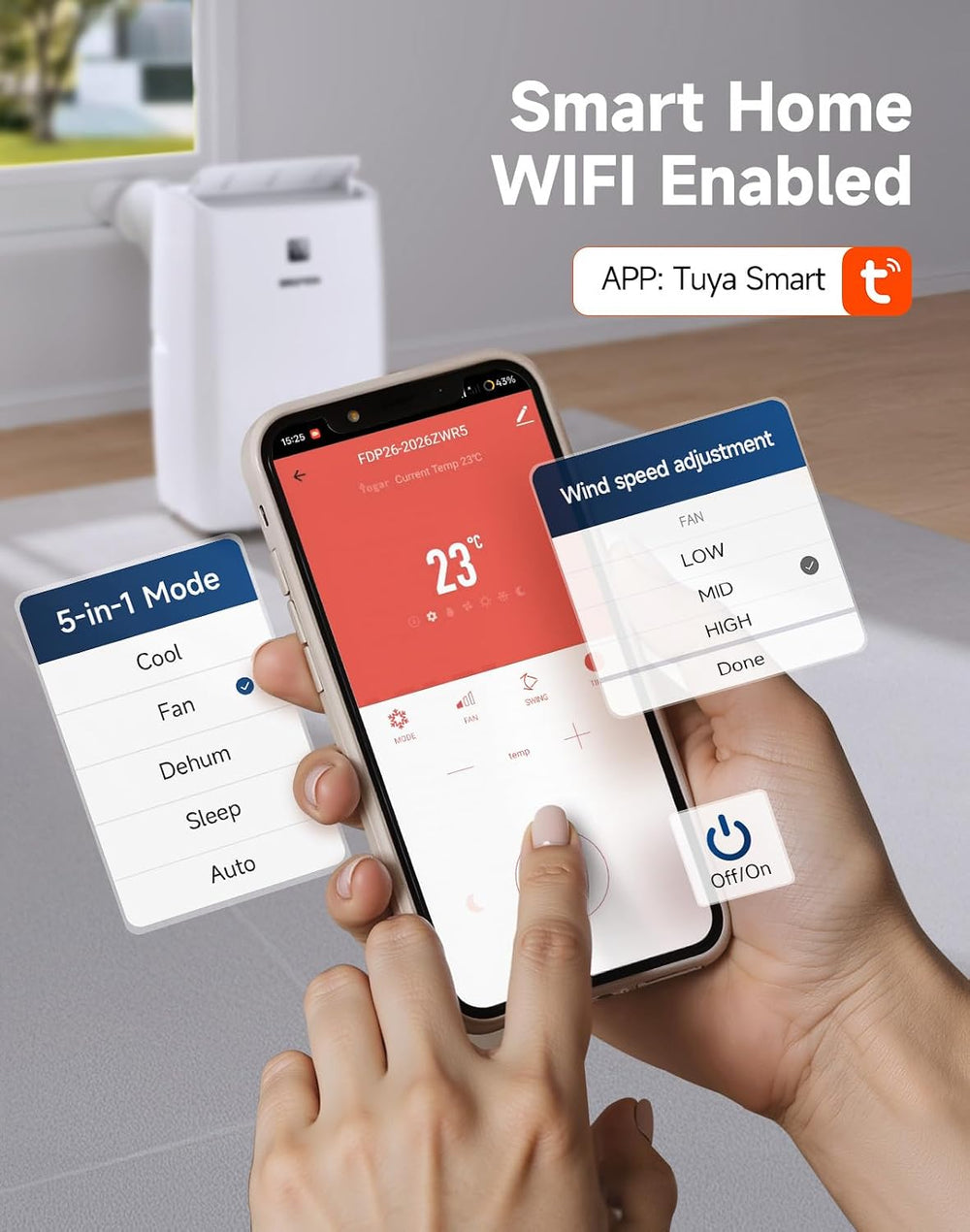 Portable Air Conditioner,14000 BTU up to 750 Sq.Ft 5-in-1Quiet WiFi