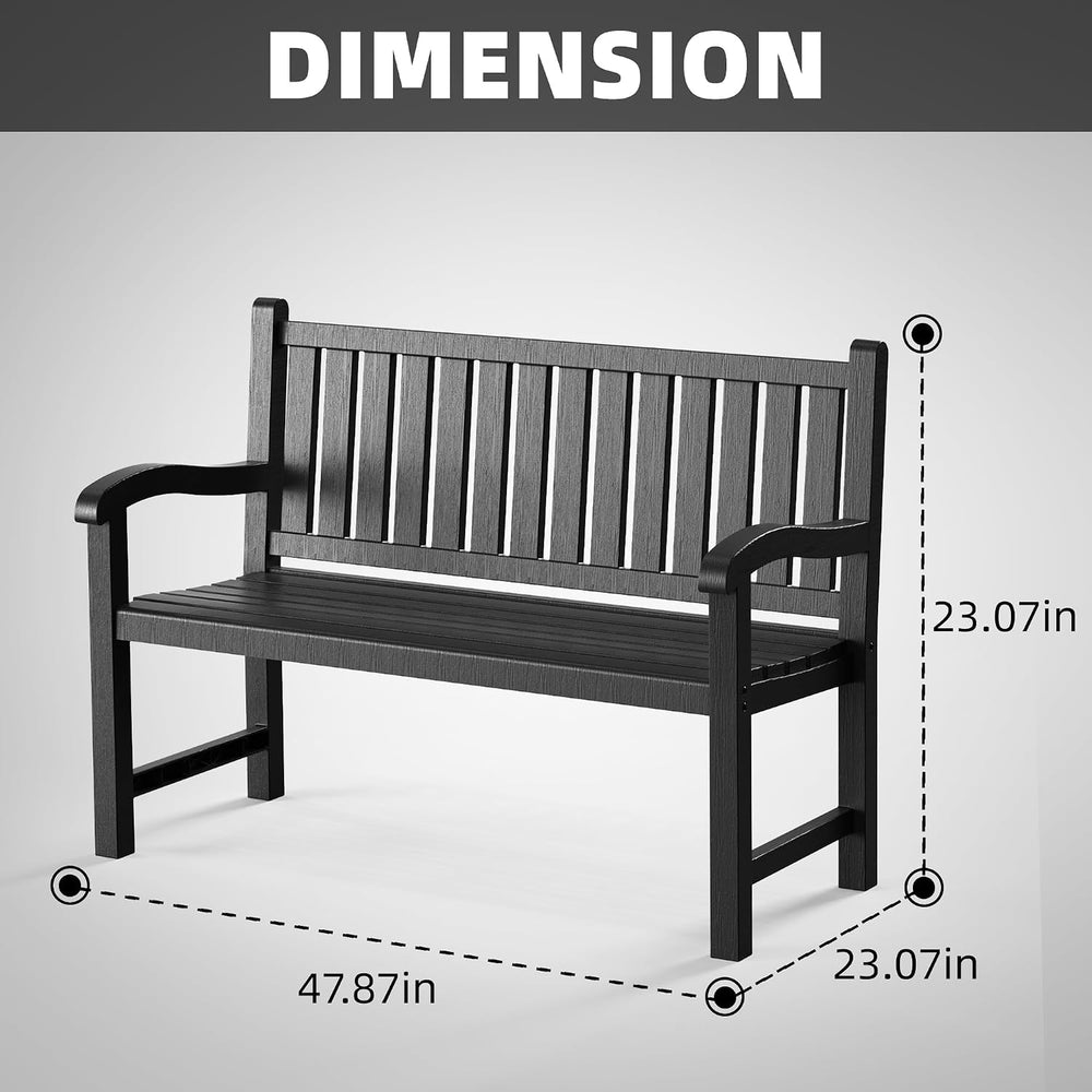 Outdoor Bench, 2-Person Resin Bench,Deep Black