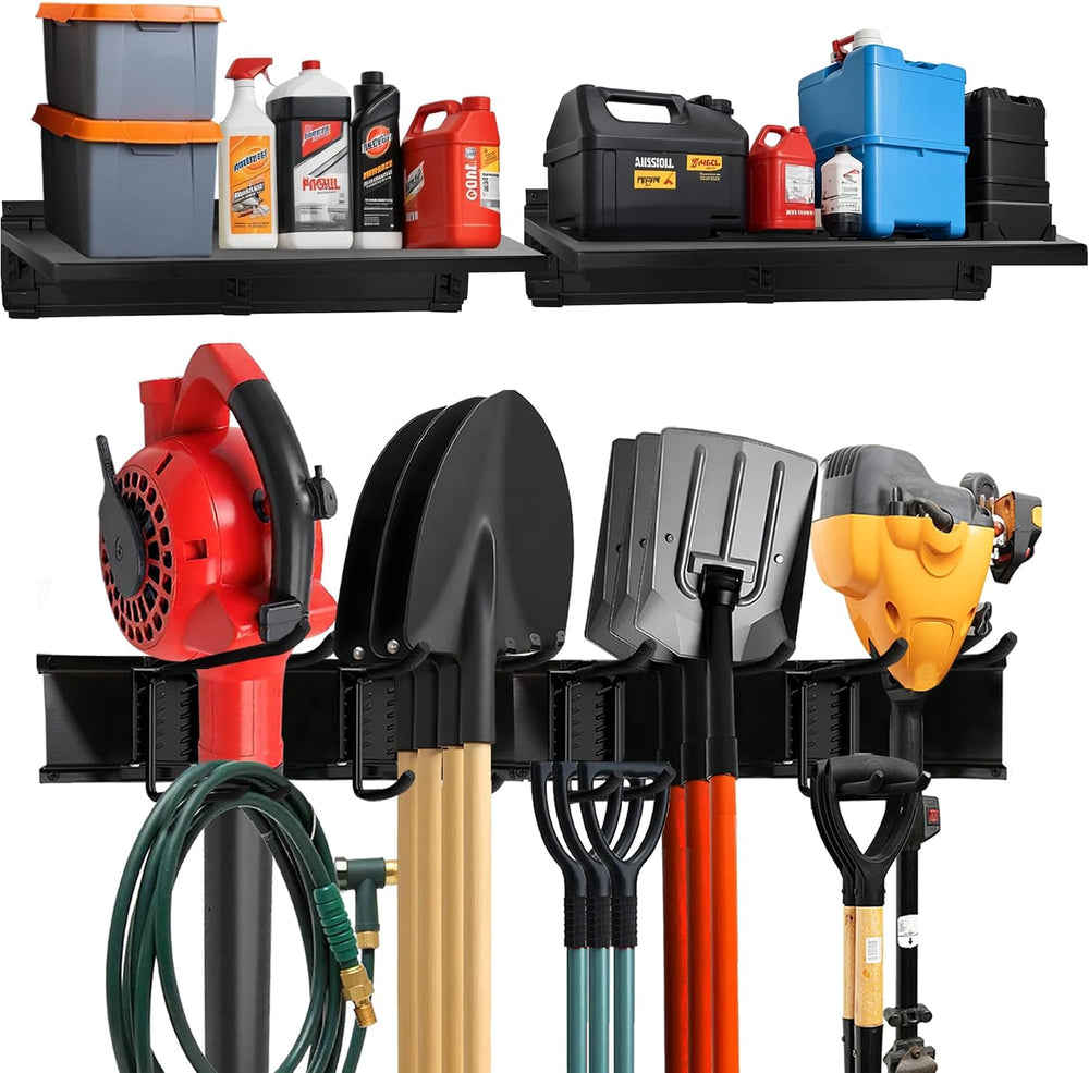 Garage Tool Organizer Wall Mount 96", 2 Shelves & 6 Double Hooks