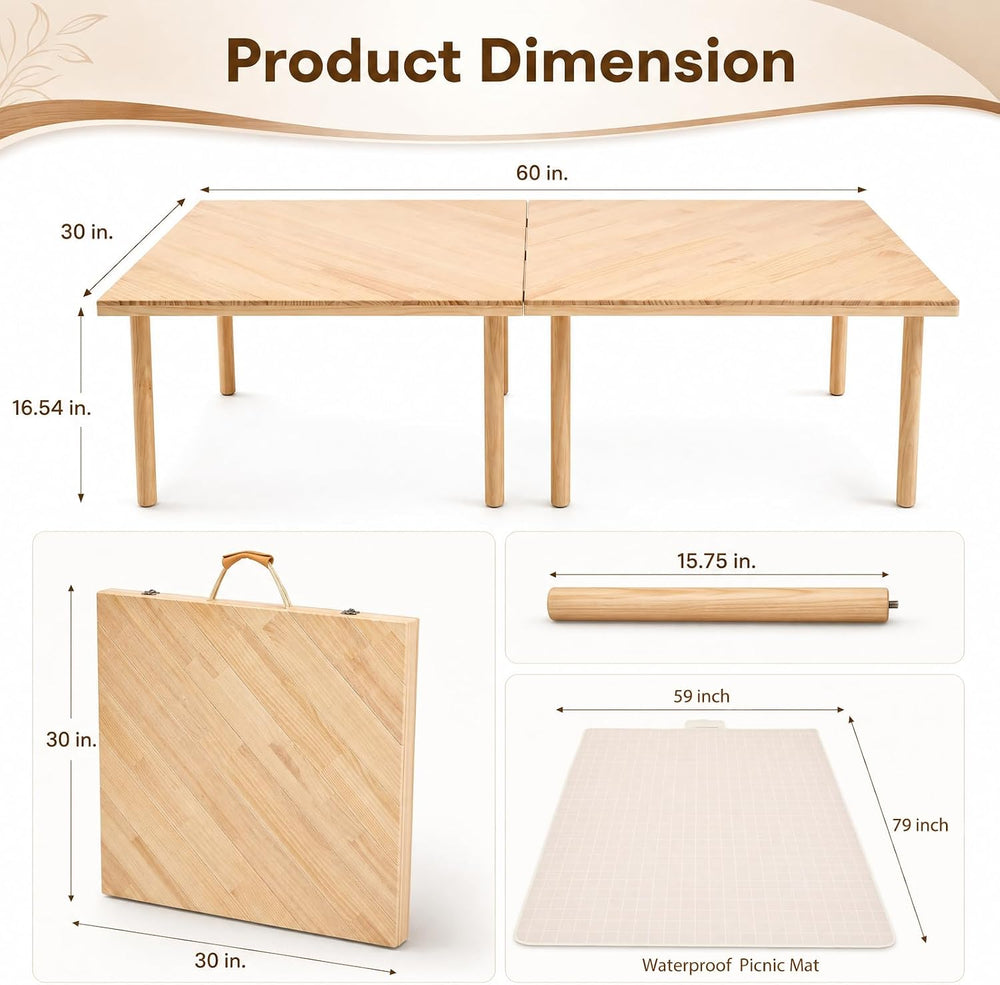 60"x 30" Folding Low Picnic Table with Outdoor Picnic Blanket 79&qu...