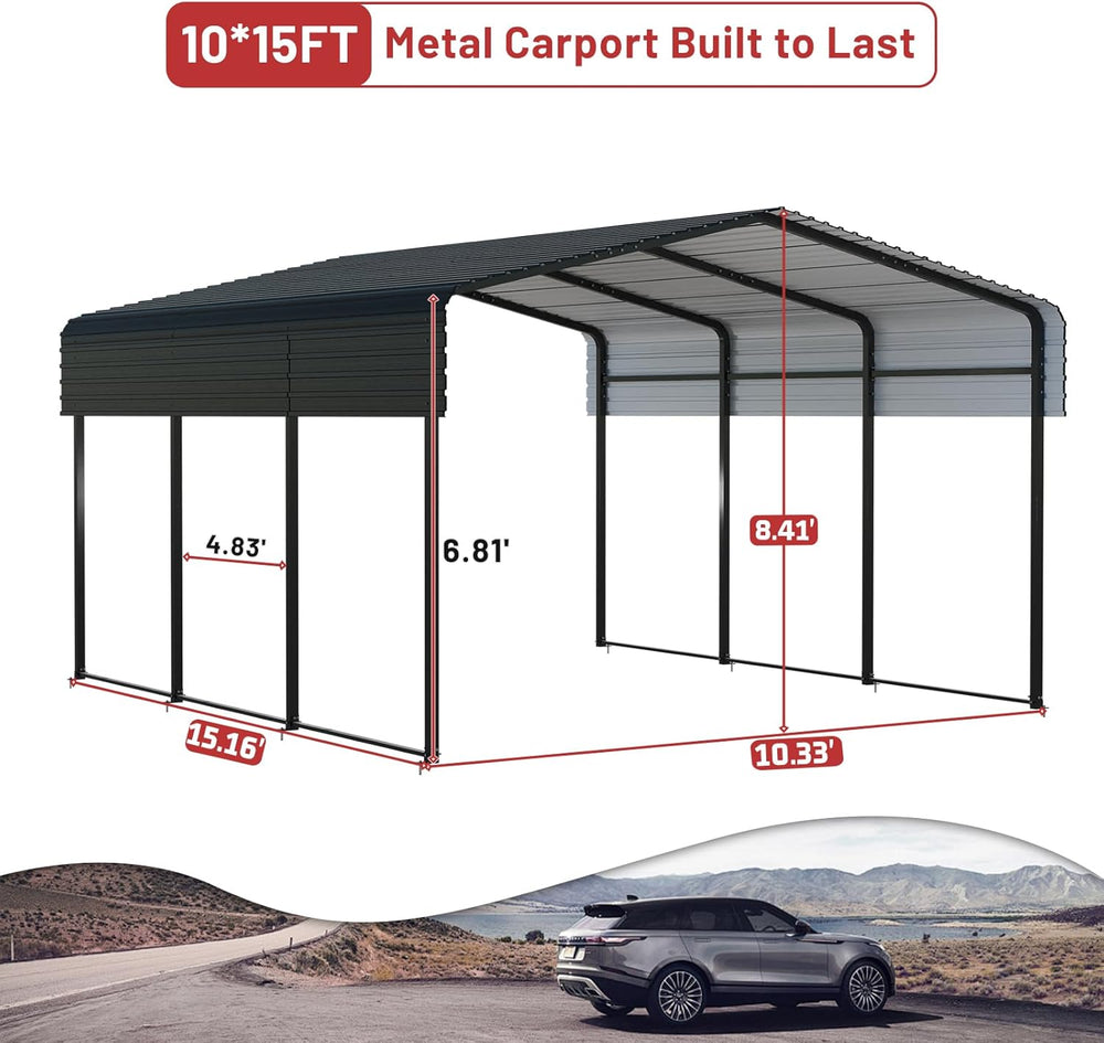 NUGRIART Metal Carport 10 x 15 FT with Heavy Duty Frame & Galvanized Stee...